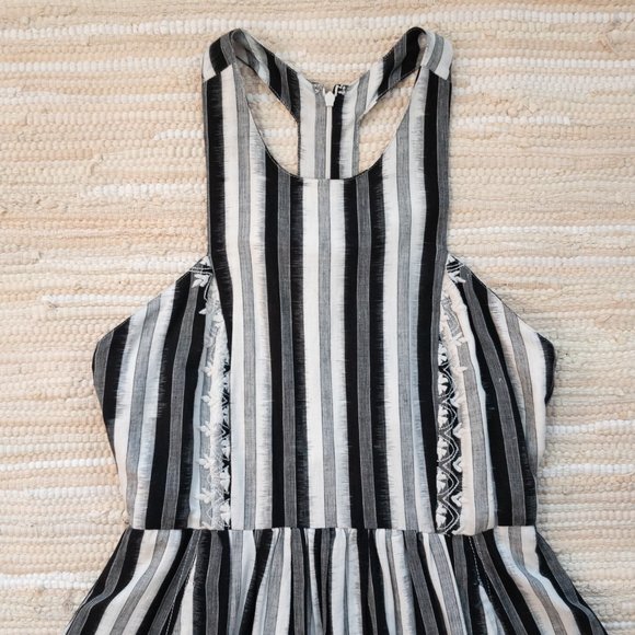 Plenty by Tracy Reese B&W Stripe Embroidered Flare Dress Size 8 Like New - Picture 3 of 12